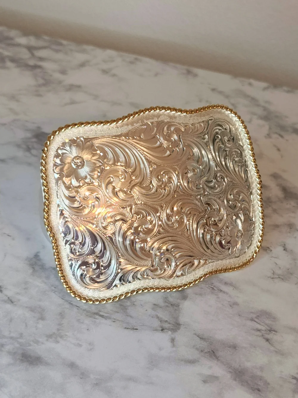 Montana Silversmiths Western Floral Engraved Belt Buckle Silver Gold Trim